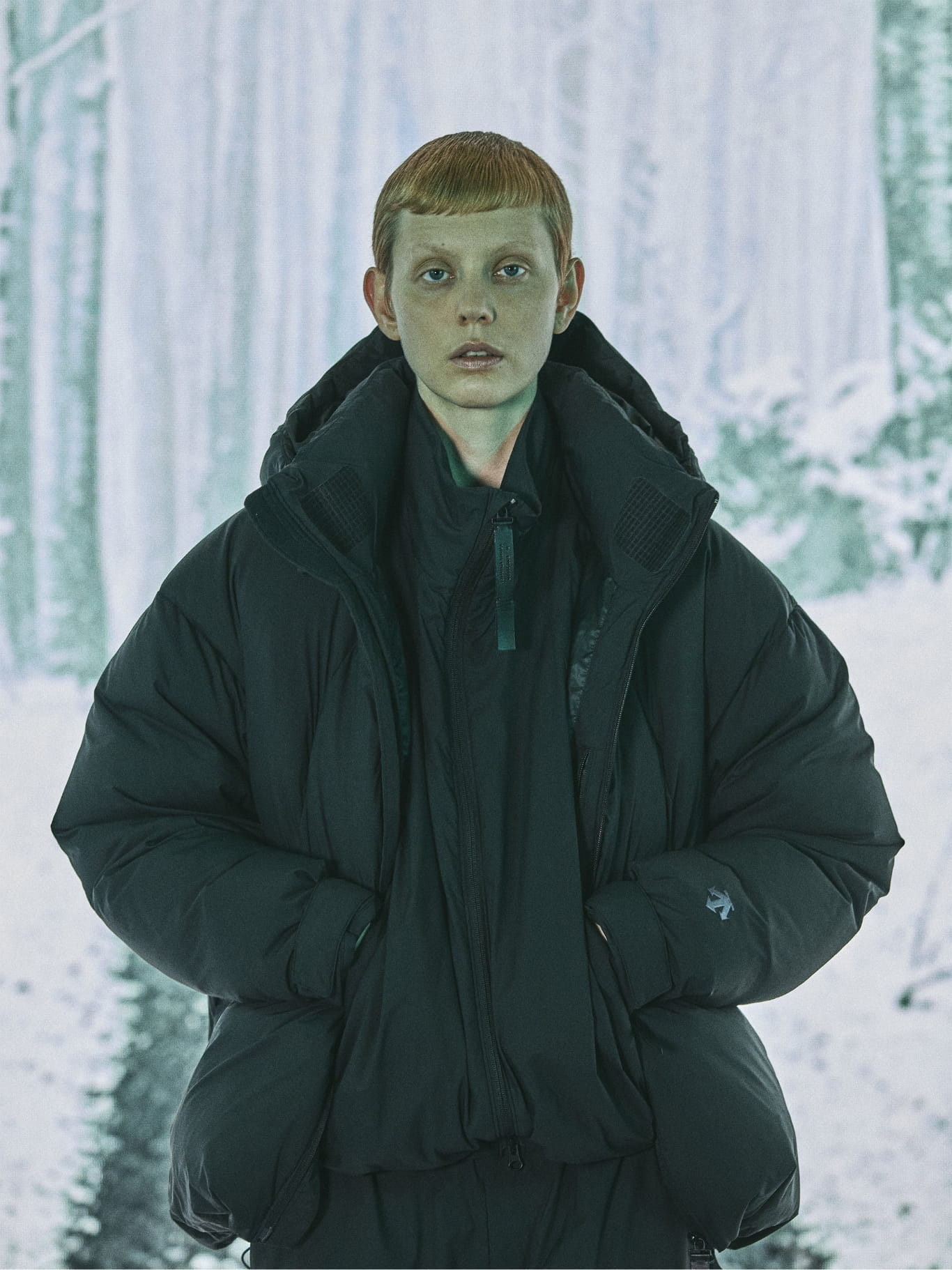 DESCENTE × N.HOOLYWOOD COMPILE DOWN JACKET ブラックの正面着用イメージ